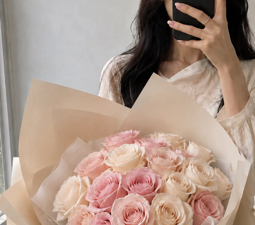 받은 꽃다발과 손편지 인증
